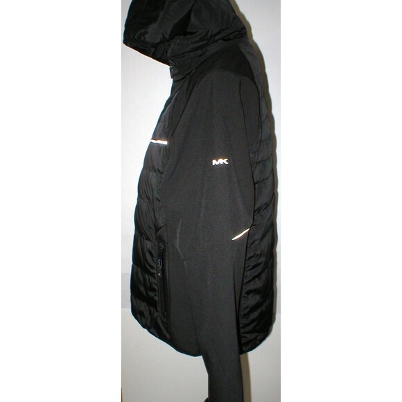 New NWT L Mens Coat Michael Kors Reflective Down Jacket Black Rain Wind Hood War - Picture 6 of 8